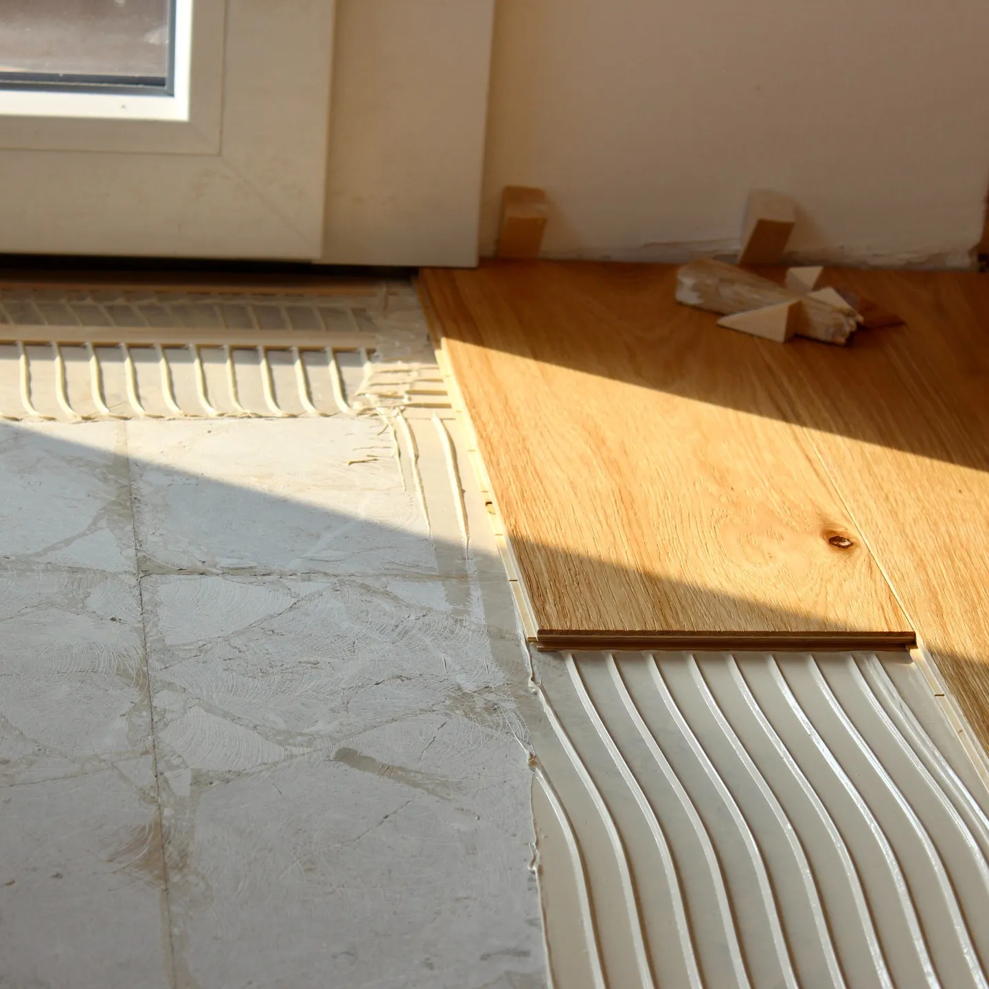 Posa di parquet in rovere su colla stesa a pettine, sopra un vecchio pavimento in marmo — pubblicato il 27 maggio 2025